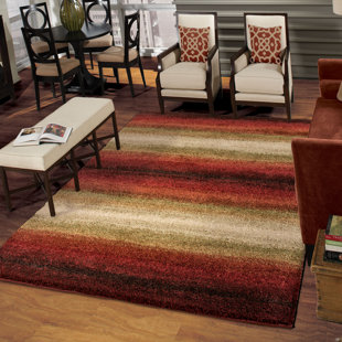 THE CONESTOGA TRADING CO. Striped Red/Beige/Brown/Olive Green/Black Stain Resistant Area Rug