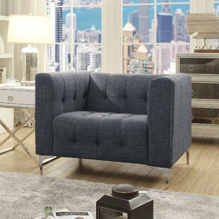 INSPIRED HOME CO. Linen Button Tufted Metal Y-Leg Club Chair For Bedroom