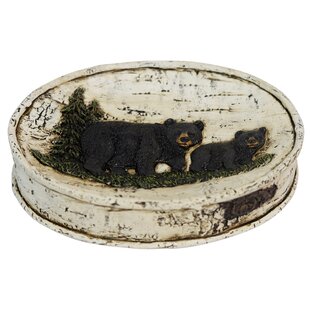 DE LEON COLLECTIONS Black Bear Family on Polyresin Birch Wood Background Bar Soap Dish / Soap Holder