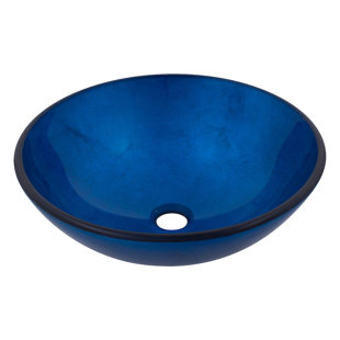 NOVATTO Verdazzurro Glass Circular Vessel Bathroom Sink
