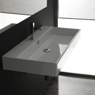 WS Bath Collections Unlimited 17.7'' White Ceramic Rectangular Bathroom Sink with Overflow