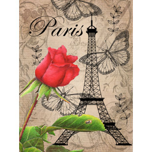 BUY ART FOR LESS " World Chic Paris Eiffel Tower Postcard With Rose "