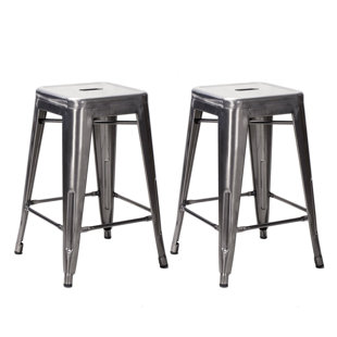 WILLISTON FORGE Chretien Counter Stool with Metal Frame (Set of 2)