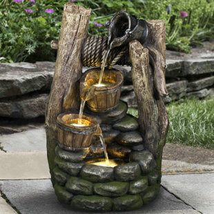 MILLWOOD PINES Drumack Hand Crafted Weather Resistant Floor Fountain with Light