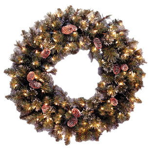 NATIONAL TREE CO. Brown/Green Pre-Lit Wreath with 50 Clear Lights