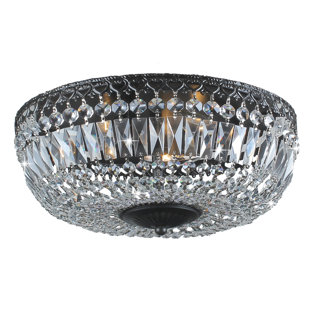 WILLA ARLO™ INTERIORS Macri 3-Light 14.2" Antique Black Crystal Flush Mount Chandelier
