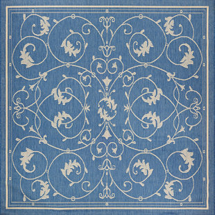 CHARLTON HOME® Ariadne Floral Champagne Blue Indoor Outdoor Area Rug