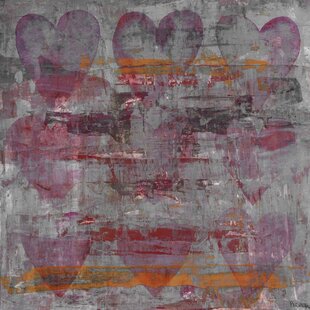 HAZELWOOD HOME Pink Grey Hearts by Parvez Taj - Wrapped Canvas Painting