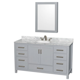 WYNDHAM COLLECTION Sheffield 60'' Free Standing Single Bathroom Vanity with Stone Top with Mirror