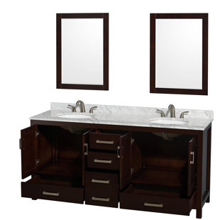 WYNDHAM COLLECTION Sheffield 72'' Free Standing Double Bathroom Vanity with Stone Top with Mirror