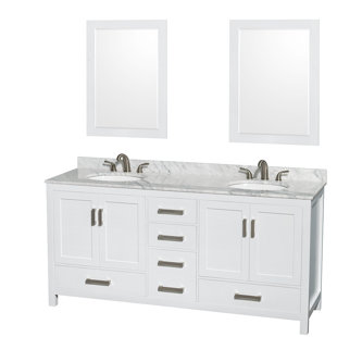 WYNDHAM COLLECTION Sheffield 72'' Free Standing Double Bathroom Vanity with Marble Top with Mirror