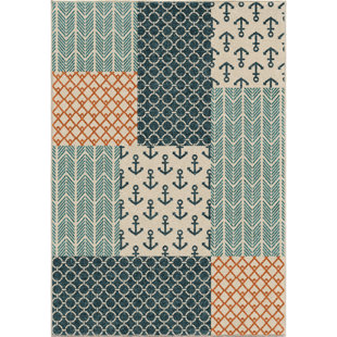 BREAKWATER BAY Vanant Blue/Cream/Coral Indoor/Outdoor Rug