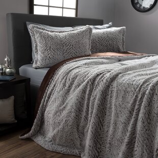 PLYMOUTH HOME 3-Piece Faux Fur Comforter Set - Machine-Washable Bedding and Pillow Sham Set