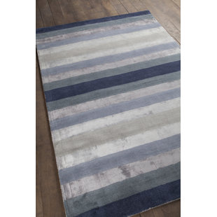 CHANDRA RUGS Gardenia Dark Gray/Blue/White Striped Area Rug