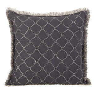 SARO Diamante Fringed Cotton Throw Pillow