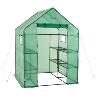 Machrus Ogrow Deluxe Walk-In Greenhouse with 2 Tiers and 8 Shelves - Green Cover