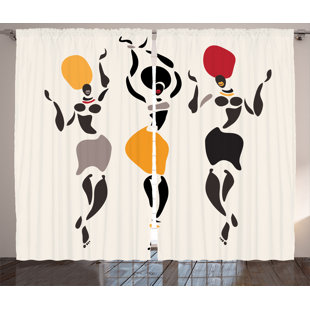 DAKOTA FIELDS Newenton Afro Fractal Figures of African Dancers Bohemian Ethnic Festival Ceremony Ritual Image Graphic Print & Text Semi-Sheer Rod Pocket Curtain Panels (Set of 2)