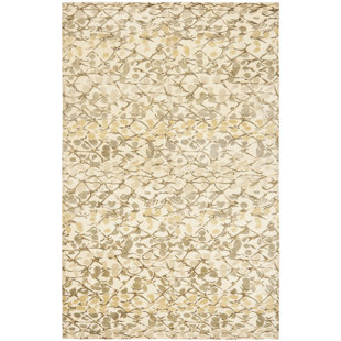 MARTHA STEWART RUGS Abstract Trellis Geometric Hand-Knotted Silk/Wool Beige/Brown Area Rug