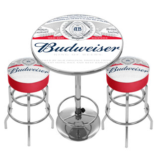 TRADEMARK GLOBAL Budweiser Label Game Room Combo 3 Piece Pub Table Set