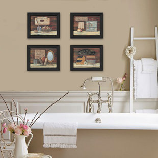 TRENDY DECOR 4U Bathroom I 4-Piece Vignette Framed Wall Art for Living Room, Home Wall Decor by Pam Britton