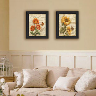 TRENDY DECOR 4U Flowers 2-Piece Vignette Framed Wall Art for Living Room, Home Wall Décor by Ed Wargo