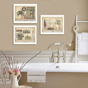 TRENDY DECOR 4U Garden Bath 3-Piece Framed Wall Art for Living Room, Home Wall Décor by Pam Britton