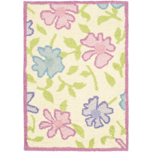 HARRIET BEE Claro Handmade Tufted Ivory/Pink Floral Area Rug