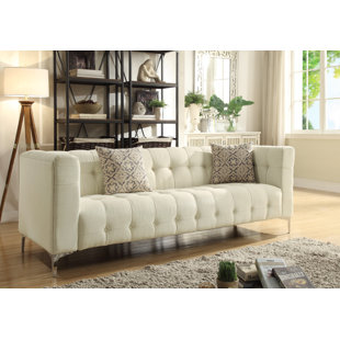 INSPIRED HOME CO. Linen Modern Contemporary Button Tufted Metal Y-Leg Sofa