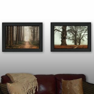 TRENDY DECOR 4U Misty Trees 2-Piece Vignette Framed Wall Art for Living Room, Home Wall Decor by Martin Podt