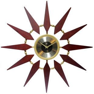 LONGSHORE TIDES Midcentury/Modern Starburst Metal & Wood Wall Clock 30 Inches - Walnut