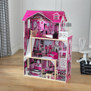 KIDKRAFT Amelia Wooden Dollhouse with Elevator, Balcony and 15 Accessories, Pink