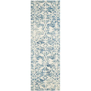 HOUSE OF HAMPTON® Dashanna Handmade Wool Dark Blue And Ivory Rug