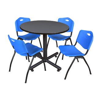 Regency Kobe Round X-Base Breakroom Table, 4 M Stack Chairs