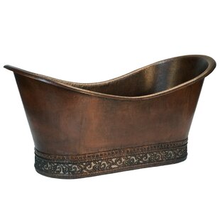 PREMIER COPPER PRODUCTS 67" Hammered Copper Double Slipper Bathtub with Scroll Base and Nickel Inlay