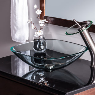 Novatto 16.5'' Clear Glass Square Bathroom Sink