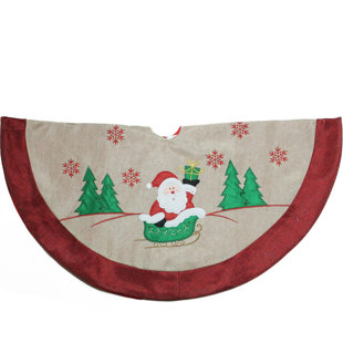 NORTHLIGHT SEASONAL 36" Burlap Santa Claus in Sleigh Embroidered Christmas Tree Skirt