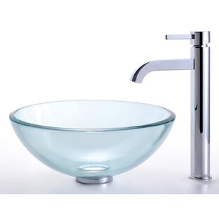 KRAUS Clear Glass Circular Vessel Bathroom Sink with Faucet