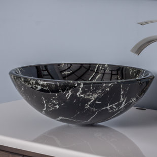 Novatto 16.5'' Black And White Glass Circular Bathroom Sink