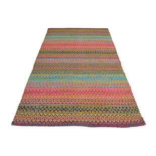 BAKERO Saffron Geometric Hand Woven Flatweave Pink/Green Area Rug