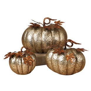 GERSON INTERNATIONAL 3 Piece Nested Metal Pumpkins Set