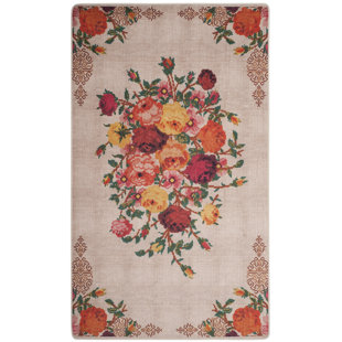 HOUSE OF HAMPTON® Leifsson Flatweave Performance Ivory/Pink Machine Washable Rug