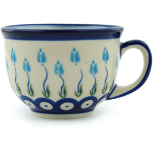 POLMEDIA Polish Pottery Floral Peacock Coffee Mug