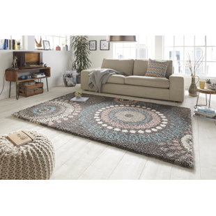 MINT RUGS Globe Hochflor Teppich - Langflor Shaggy Flokati Kreismuster für Wohnzimmer, Schlafzimmer - Grau