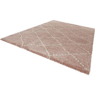 MINT RUGS Hash Hochflor Teppich - Langflor Shaggy Rauten Muster für Wohnzimmer, Schlafzimmer - Rosa Creme