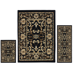 ASTORIA GRAND Dodington Modern Floral Scroll Border 3 Piece Indoor Area Rug Set