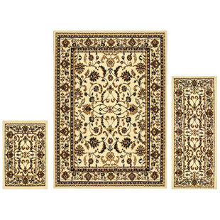 ASTORIA GRAND Dodington Modern Floral Scroll Border 3 Piece Indoor Area Rug Set