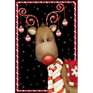 TOLAND HOME GARDEN Candy Cane Reindeer 28 x 40 inch House Flag