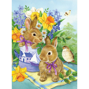 TOLAND HOME GARDEN Bunny Bouquet 2-Sided Polyester 40 x 28 in. House Flag
