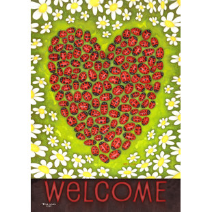 TOLAND HOME GARDEN Ladybug Heart 2-Sided Polyester 40 x 28 in. House Flag