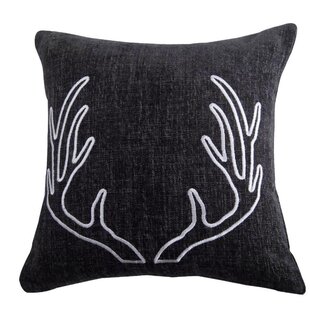 HIEND ACCENTS Hamilton Charcoal Gray Embroidered Antlers Traditional Urban Rustic 18x18 inch Throw Pillow